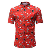 White Floral Mens Short Sleeve Button up Shirts - Tailored Slim Fit Cotton Dress Shirts - Amedeo Exclusive