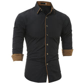 Men's Button down Tailor Fit Soft 100% Cotton Short Sleeve Dress Shirt Black with Beige casual And Formal - Amedeo Exclusive