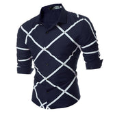 Men's Button down Tailor Fit Soft 100% Cotton Short Sleeve Dress Shirt Navy Blue Check casual And Formal - Amedeo Exclusive