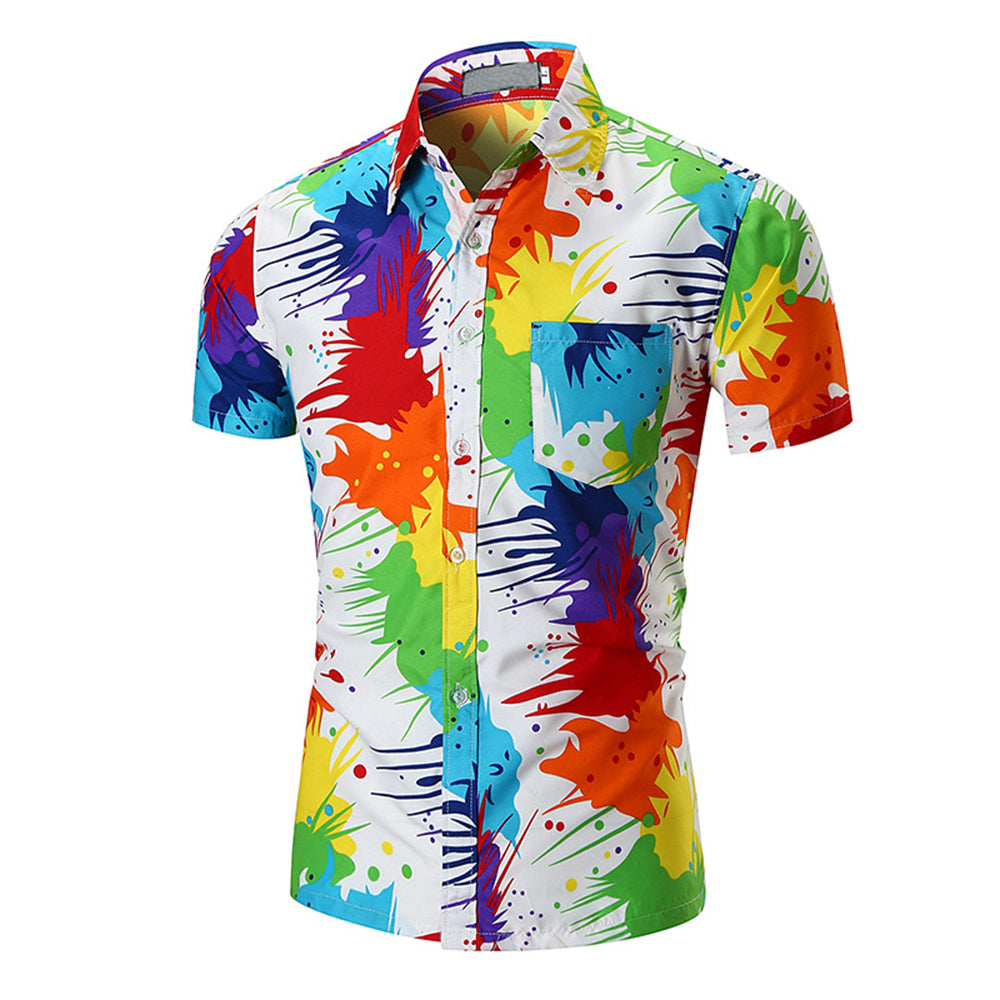 Men's Button down Tailor Fit Soft 100% Cotton Short Sleeve Dress Shirt White Multi Color casual And Formal - Amedeo Exclusive