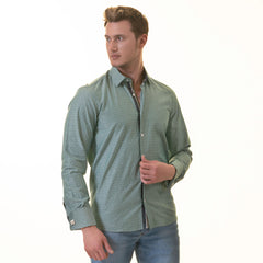 Green French Cuff Shirt for Men - Slim Fit, Cotton (Emerald Green Design Inside)