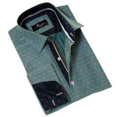 Green French Cuff Shirt for Men - Slim Fit, Cotton (Emerald Green Design Inside)