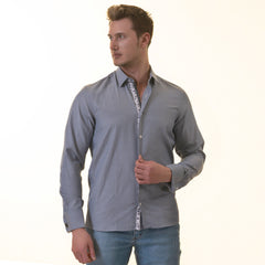 Grayish French Cuff Shirt For Men - Slim Fit, Long Sleeve (Floral Design Inside)