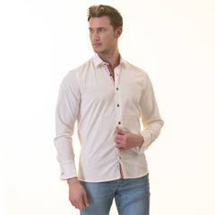 White French Cuff Shirt for Men - Slim Fit Cotton Shirts (Red Floral Inside)