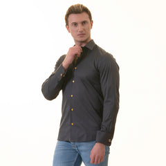 Black Slim French Cuff Shirt for Mens - Long Sleeve (Honeycomb Design Inside)