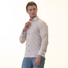Gray French Cuff Shirt - Men's Slim Fit Long-Sleeved (Black Floral Inside)
