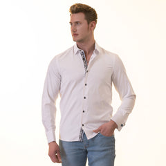 White French Cuff Shirt - Men's Slim Fit Long-Sleeved ( Black Printed Inside)