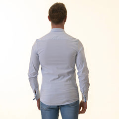 Blue French Cuff Shirt - Slim Fit Long-Sleeved Shirt (Blue White Polka Dot Inside)
