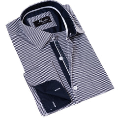 Black Checkered French Cuff T-Shirt - Men’s Long Sleeve Slim Fit Cotton T-Shirt