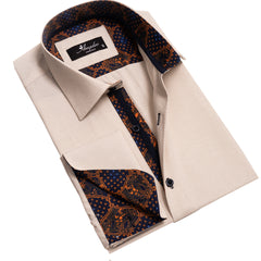 Off White Mens Slim Fit French Cuff Shirts with Cufflink Holes - Casual and Formal