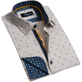 Beige Mens Slim Fit French Cuff Dress Shirts with Cufflink Holes - Casual and Formal - Amedeo Exclusive