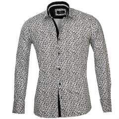 Dark Grey Floral Mens Slim Fit French Cuff Dress Shirts with Cufflink Holes - Casual and Formal - Amedeo Exclusive