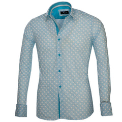 White & Blue Lines with Paisley Mens Slim Fit Designer Dress Shirt - tailored Cotton Shirts for Work and Casual Wear - Amedeo Exclusive