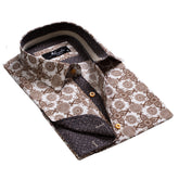 White and Brown Design Mens Slim Fit Designer Dress Shirt - tailored Cotton Shirts for Work and - Amedeo Exclusive