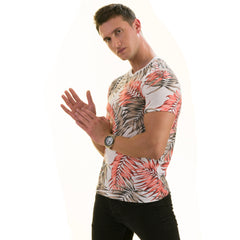 Peach Brown Leaves Premium T-Shirt for Men - European Made Crew Neck