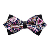 Men's Black Pink Floral 100% Cotton Pre-Tied Bow Tie - Amedeo Exclusive