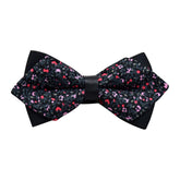 Men's Black Grey Floral 100% Cotton Pre-Tied Bow Tie - Amedeo Exclusive