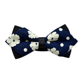 Men's Navy Blue Floral 100% Cotton Pre-Tied Bow Tie - Amedeo Exclusive