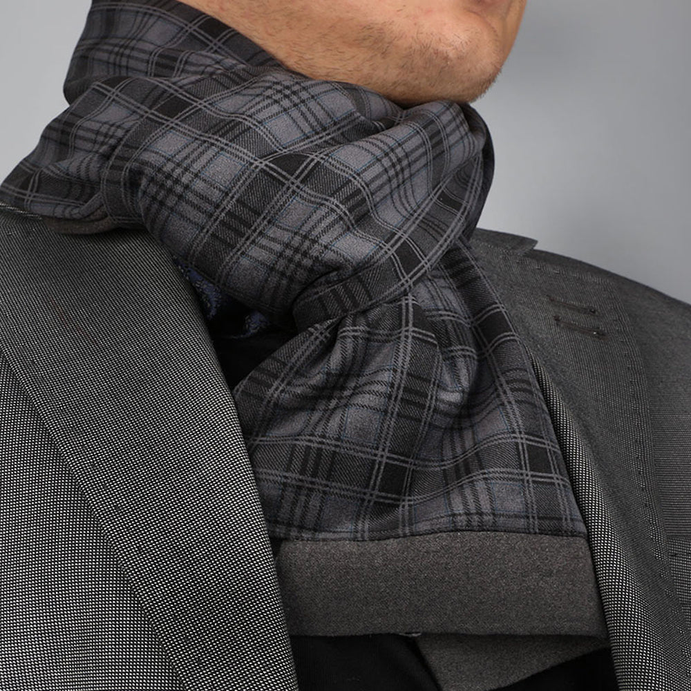 Unisex Gray Black Soft Fashion Dress Scarves for Winter Made of Silk Blend - Amedeo Exclusive