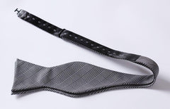 Men's Silk Black White Check Self Bow Tie Pocket Handkerchief - Amedeo Exclusive