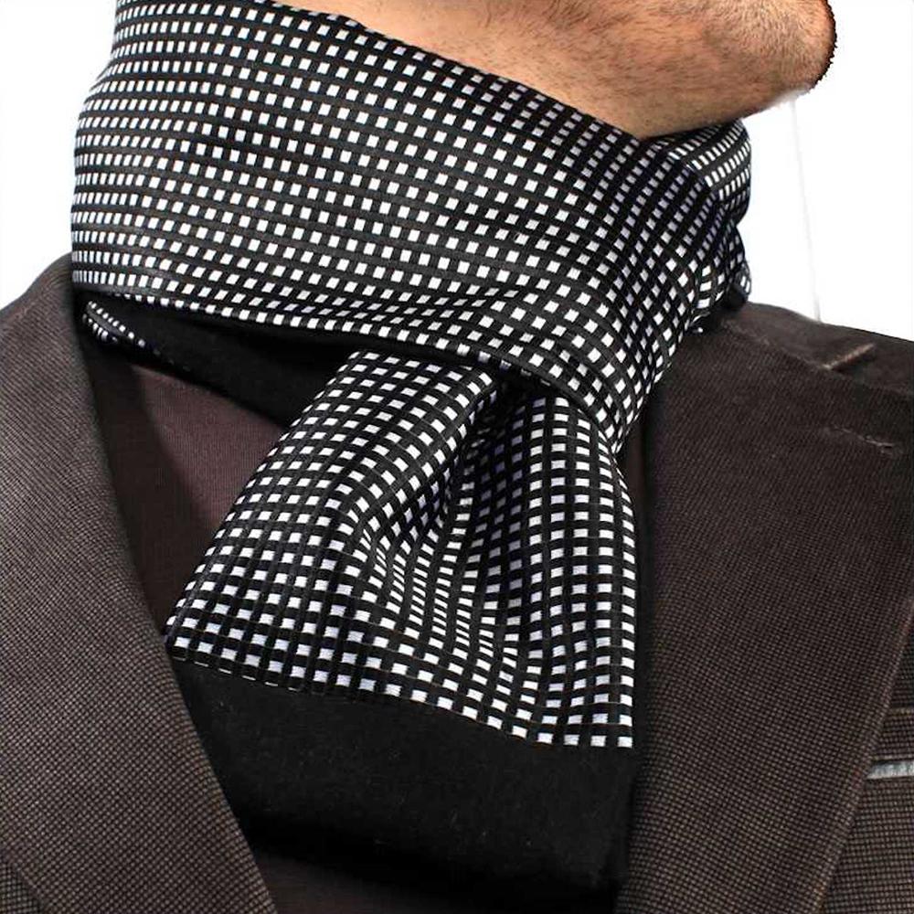 Unisex Black White squares Soft Fashion Dress Scarves for Winter Made of Silk Blend - Amedeo Exclusive