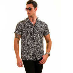 Black & White Zebra Print Hawaiian Shirt for Men - European Made Summer Wear