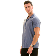 Light Blue Solid Hawaiian Shirt for Men - European Designed Summer Style