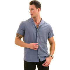 Light Blue Solid Hawaiian Shirt for Men - European Designed Summer Style