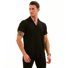 Black Solid Hawaiian Shirt for Men - European Designed Summer Style
