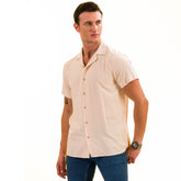 Beige Solid Hawaiian Shirt for Men - European Designed Summer Style