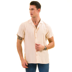 Beige Solid Hawaiian Shirt for Men - European Designed Summer Style