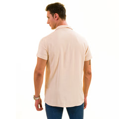 Beige Solid Hawaiian Shirt for Men - European Designed Summer Style