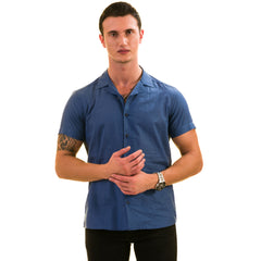 Metallic Blue Hawaiian Shirt for Men - European Designed Summer Style