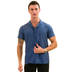 Metallic Blue Hawaiian Shirt for Men - European Designed Summer Style