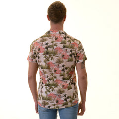 Green Pink Palm Trees Hawaiian Summer Shirt for Men - European Made & Designed