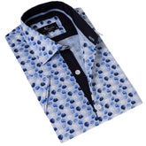 Blue & Navy Leaves Paisley Short Sleeve Button-Up Shirt - Slim Fit Cotton