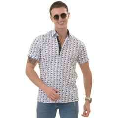 Blue & Navy Leaves Paisley Short Sleeve Button-Up Shirt - Slim Fit Cotton