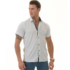 Mint Green Paisley Short Sleeve Button-Up Shirt - Slim Fit Cotton Dress Shirt