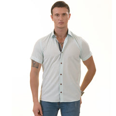 Mint Green Paisley Short Sleeve Button-Up Shirt - Slim Fit Cotton Dress Shirt