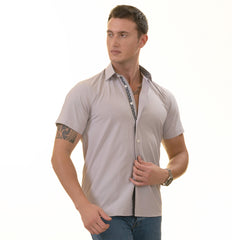 Light Purple Button-Up Shirt - Short Sleeve Slim Fit Cotton Premium