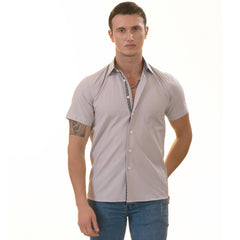 Light Purple Button-Up Shirt - Short Sleeve Slim Fit Cotton Premium