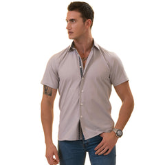 Light Purple Button-Up Shirt - Short Sleeve Slim Fit Cotton Premium