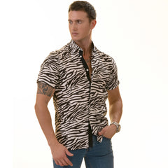 Black & White Zebra Paisley Slim Fit Short Sleeve Cotton Button-Up Shirt