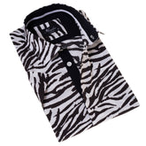 Black & White Zebra Paisley Slim Fit Short Sleeve Cotton Button-Up Shirt