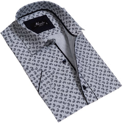 Grey Mens Short Sleeve Button up Shirts - Tailored Slim Fit Cotton Dress Shirts