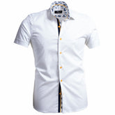 Amedeo Men's Short Sleeve Button up White Shirt - Amedeo Exclusive