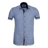 Men's Button down Tailor Fit Soft 100% Cotton Short Sleeve Dress Shirt Light Blue Check casual And Formal - Amedeo Exclusive