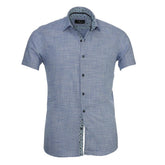 Men's Button down Tailor Fit Soft 100% Cotton Short Sleeve Dress Shirt Blue White Squares casual And Formal - Amedeo Exclusive