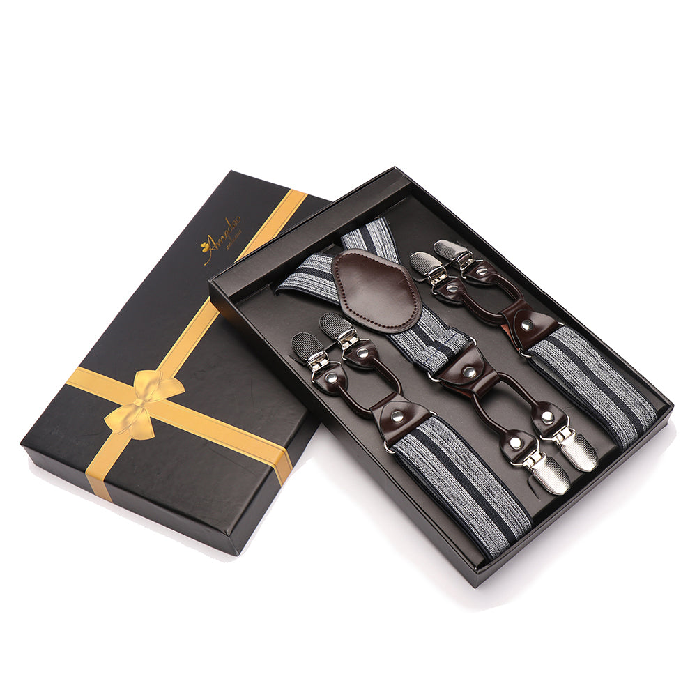 Men's Y Back - Strap Dual Clip Grey High Quality Premium Suspenders - Amedeo Exclusive