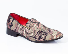 Premium Brown Multicolor Floral Textured Loafers for men designer slip on casual / dress shoes – - Amedeo Exclusive